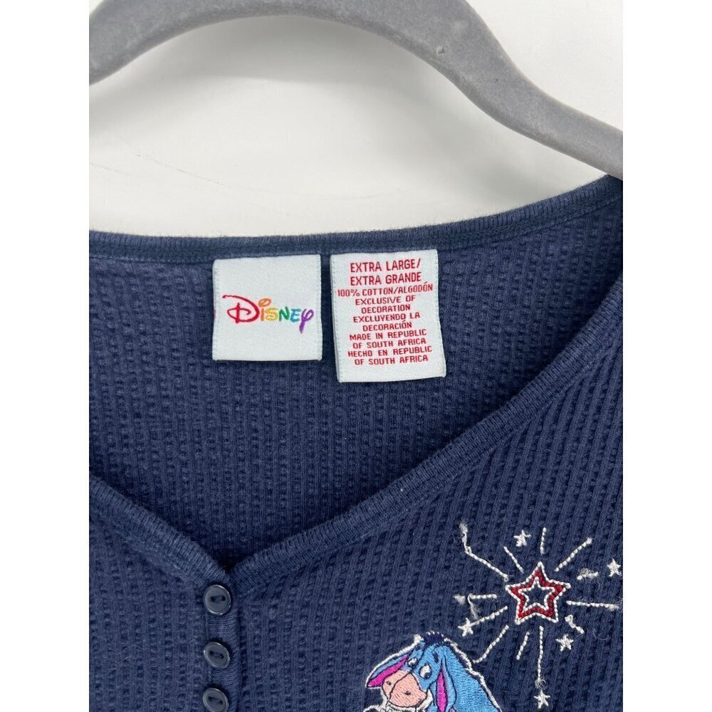 Vintage Disney Womens Waffle Knit Short Sleeve Top Size XL Blue Eeyore - Picture 2 of 4